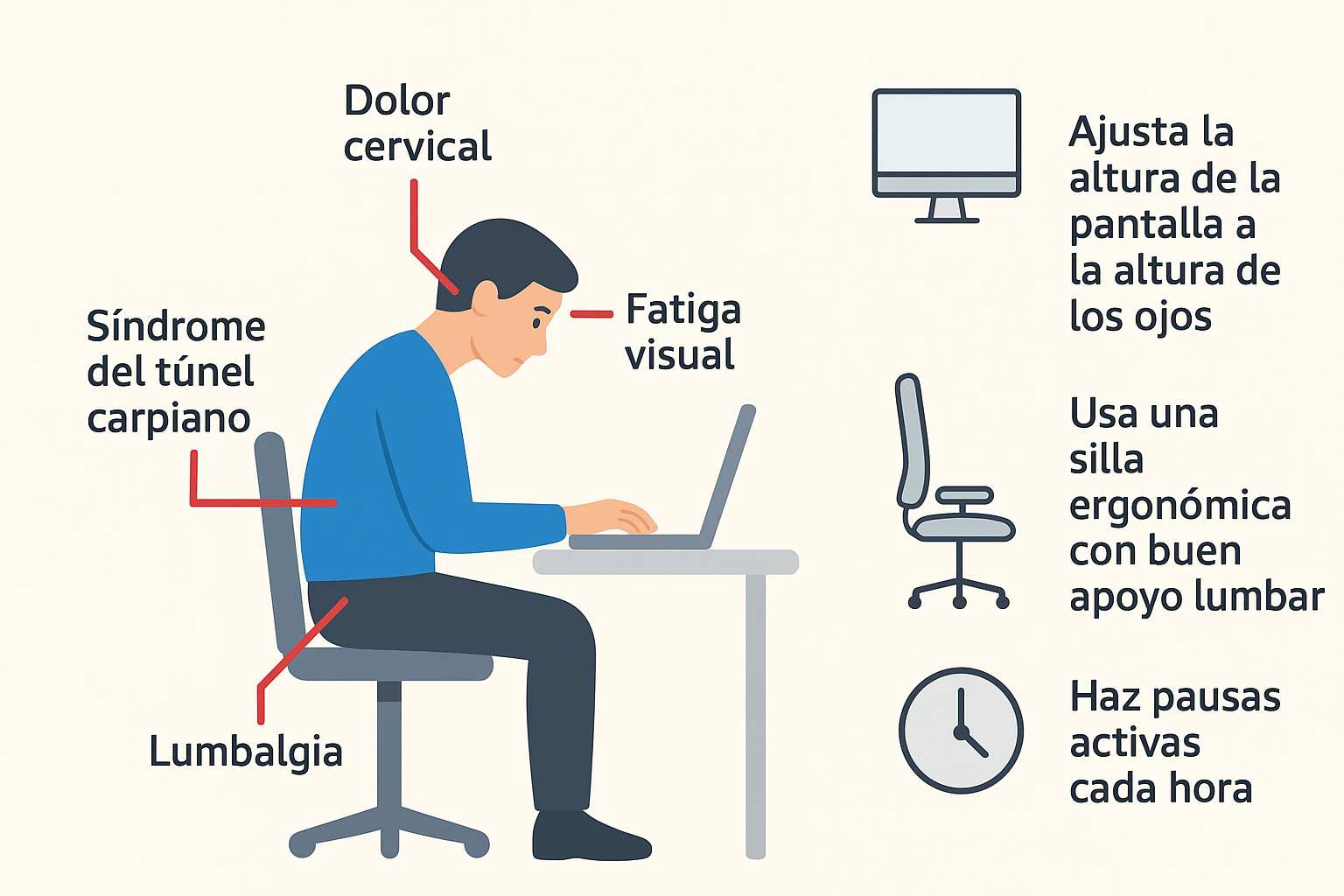 Esquema postura ordenador
